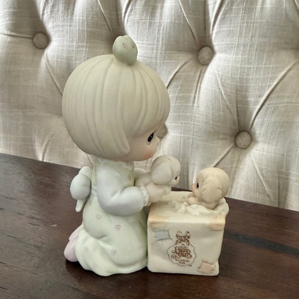 Enesco Cream and Light Pink Porcelain Figurine of Girl with Baby